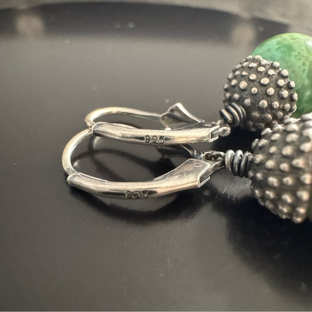 Artisan 925 Silver Green Acorn Drop Earrings - Picture 2 of 5